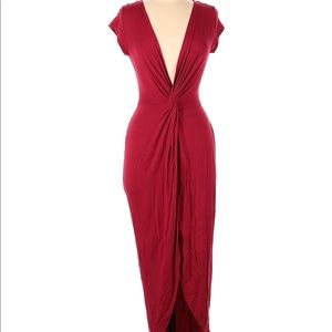 Large RollaCoster long red front slip dress with deep V cut